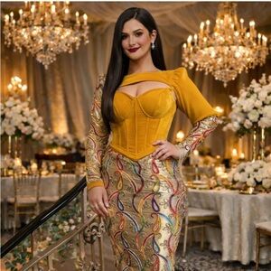 3 pics dress colorful very nice fabric I only wear it one time